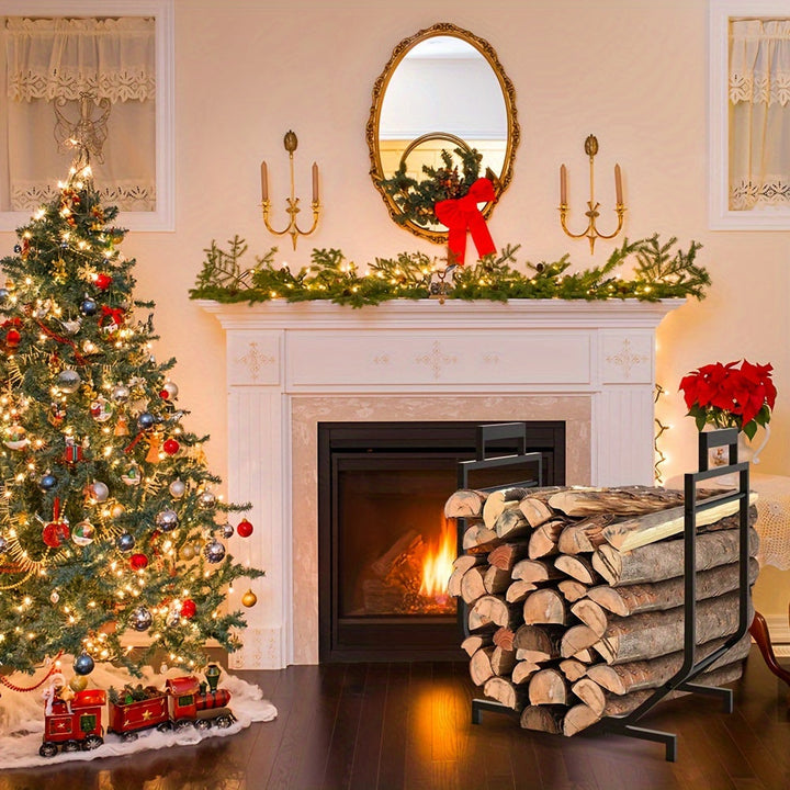 Metal Firewood Rack Indoor Outdoor Use-3