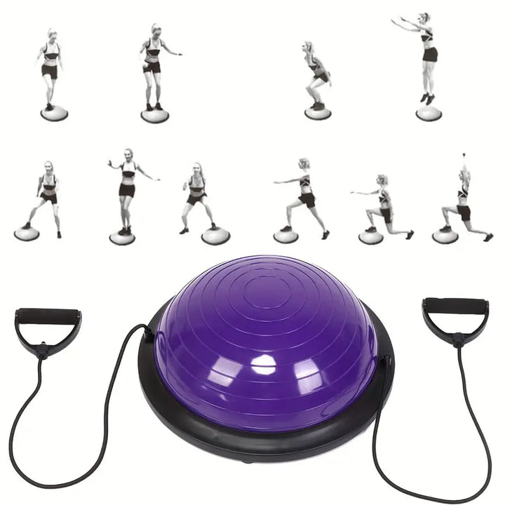 Balance Ball Gym Training Exercise Half Fitness with Pump & Band - Purple-3