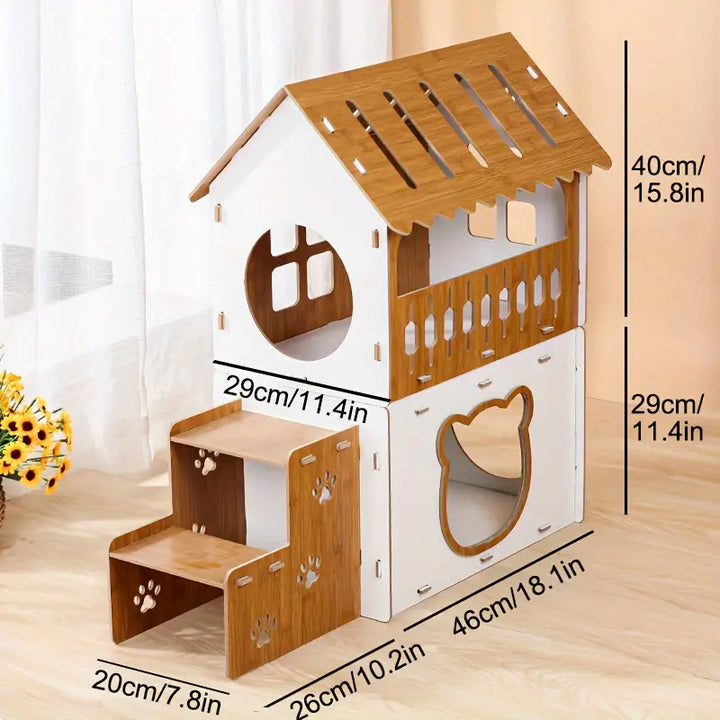 Villa-Style Cat Scratcher Cardboard House - Plaid Pattern-3