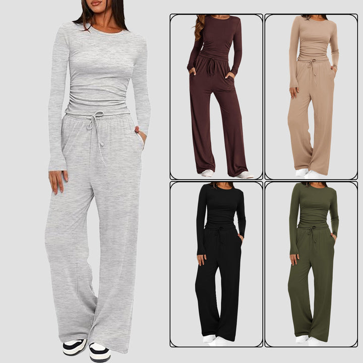 2 Pieces Women's Suit Autumn Winte Long Sleeve Tops High Waisted Wide Leg Pants Sportswear Female Clothes Solid Color Casual Suit My Store