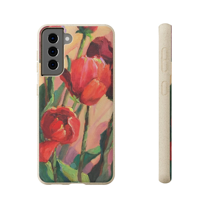 Biodegradable Phone Case with 'Red Tulips' Floral Original Artwork by Barbara Cleary-42