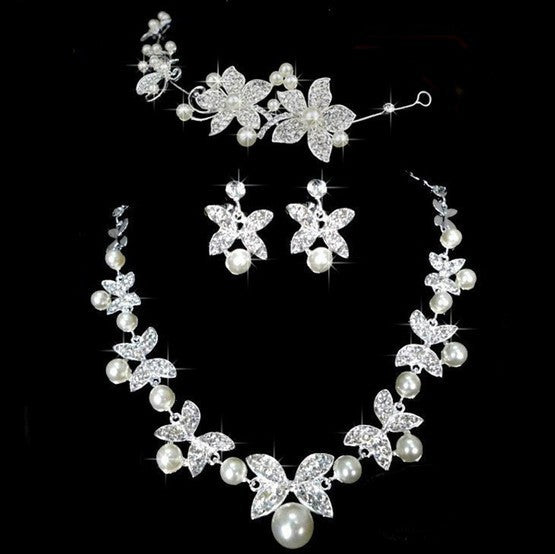 Butterfly Bridal Jewelry Set Chain Pearl Jewelry Three Piece Bridal Soft Chain Headdress Bridal Jewelry Set My Store