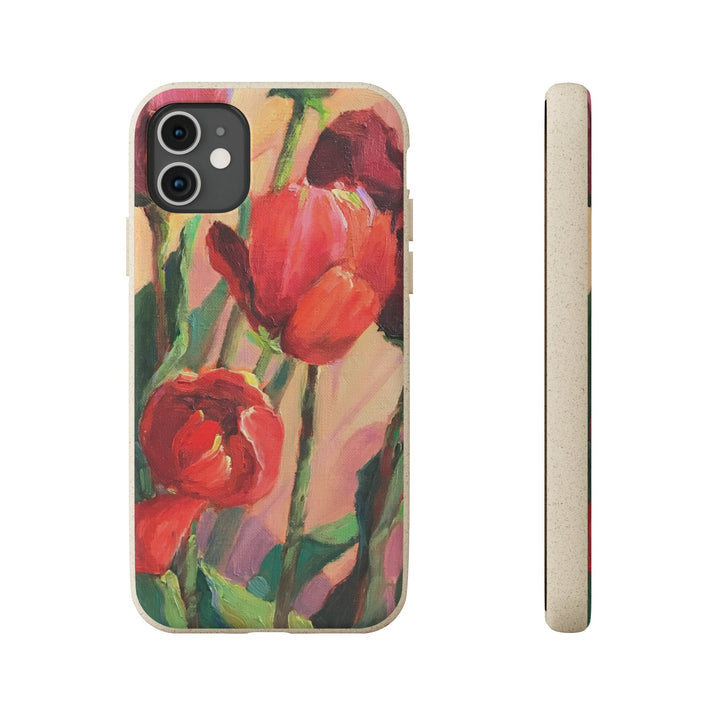 Biodegradable Phone Case with 'Red Tulips' Floral Original Artwork by Barbara Cleary-21