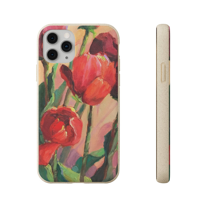 Biodegradable Phone Case with 'Red Tulips' Floral Original Artwork by Barbara Cleary-0