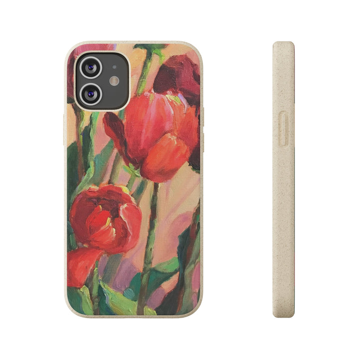 Biodegradable Phone Case with 'Red Tulips' Floral Original Artwork by Barbara Cleary-27