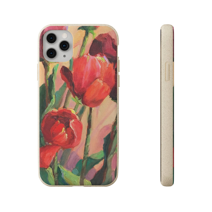 Biodegradable Phone Case with 'Red Tulips' Floral Original Artwork by Barbara Cleary-22