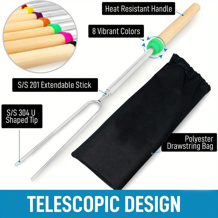 8pcs Extendable Stainless Steel Marshmallow Roasting Sticks-3