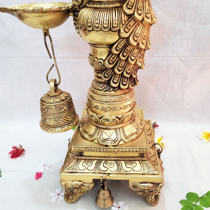 Traditional Brass Peacock Diya 19" for Pooja | Decorative Brass Peacock Diya Temple-3