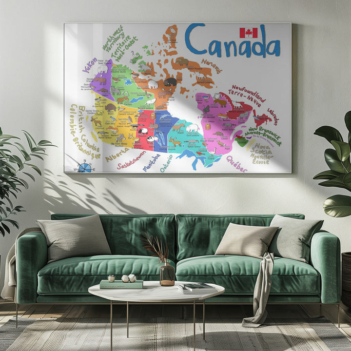 Wall art Illustrated Map of Canada with Animals by Carla Daly-5