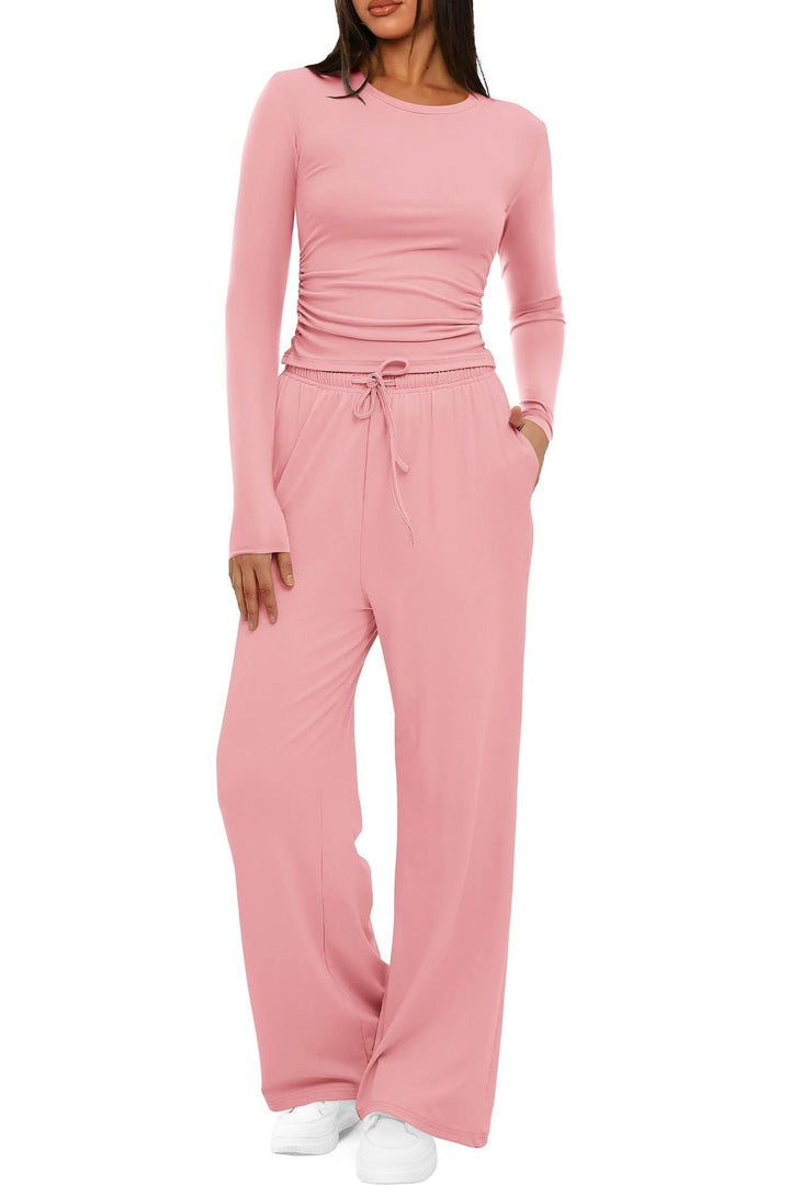 2 Pieces Women's Suit Autumn Winte Long Sleeve Tops High Waisted Wide Leg Pants Sportswear Female Clothes Solid Color Casual Suit My Store
