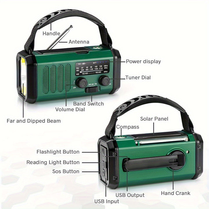 10000mAh Solar-Powered Emergency Radio with Flashlight-2