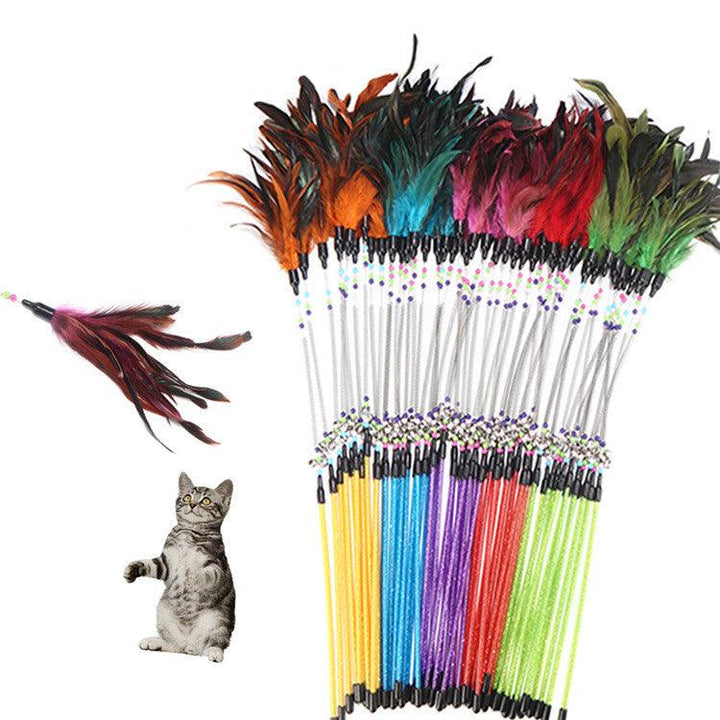 Playful Paws: Feathered Spring Cat Toy With Colorful Beads-0