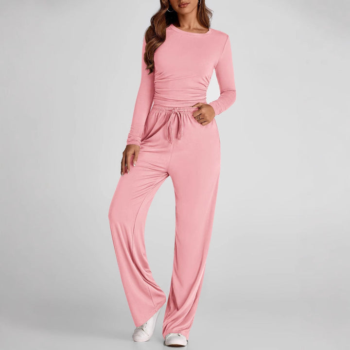 2 Pieces Women's Suit Autumn Winte Long Sleeve Tops High Waisted Wide Leg Pants Sportswear Female Clothes Solid Color Casual Suit My Store