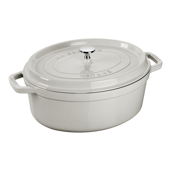 STAUB La Cocotte 8 L Cast Iron Oval Cocotte, White Truffle-0