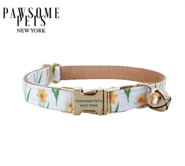 SMALL SIZE DOG & CAT COLLAR - KHAKI FLOWERS Pawsomepetsnewyork