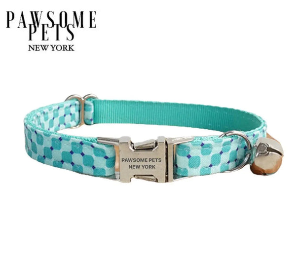 SMALL SIZE DOG & CAT COLLAR - PEACOCK BLUE STRIPE Pawsomepetsnewyork