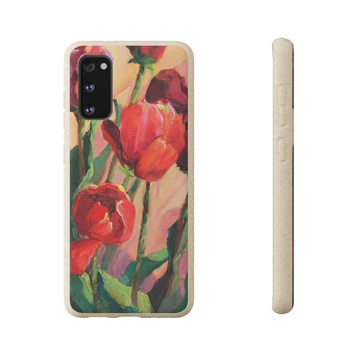 Biodegradable Phone Case with 'Red Tulips' Floral Original Artwork by Barbara Cleary-2
