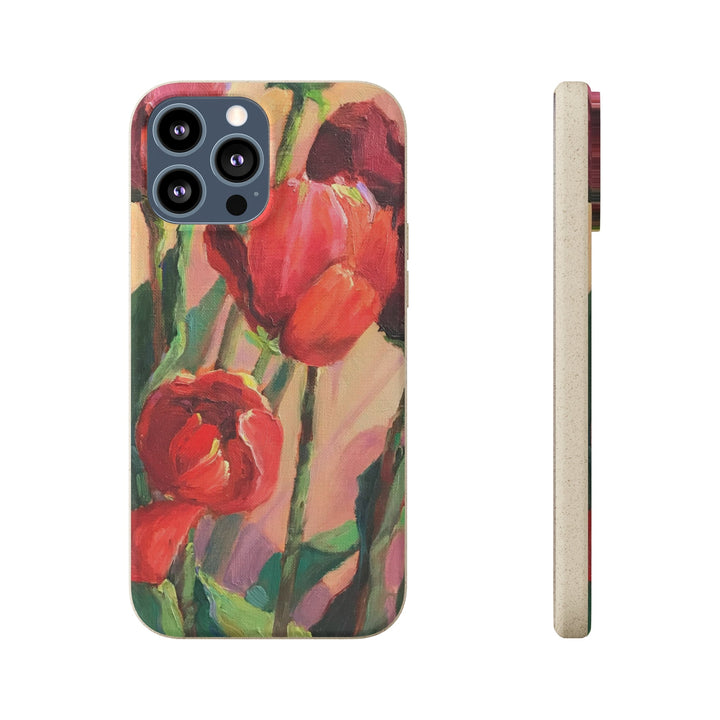 Biodegradable Phone Case with 'Red Tulips' Floral Original Artwork by Barbara Cleary-16
