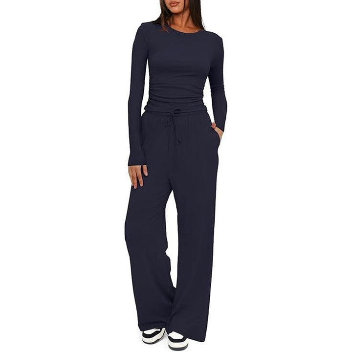 2 Pieces Women's Suit Autumn Winte Long Sleeve Tops High Waisted Wide Leg Pants Sportswear Female Clothes Solid Color Casual Suit My Store