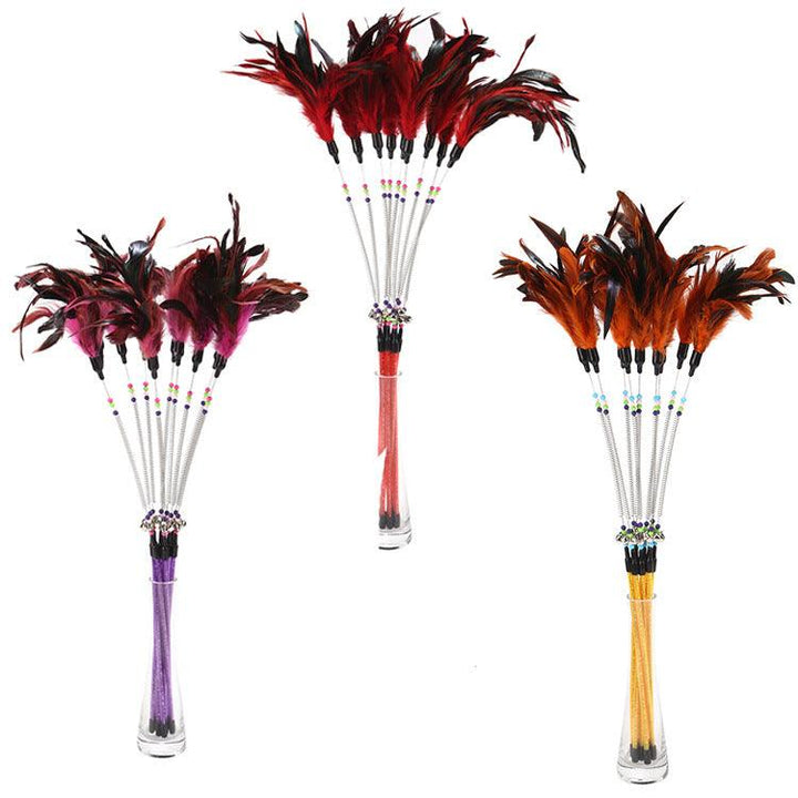 Playful Paws: Feathered Spring Cat Toy With Colorful Beads-1
