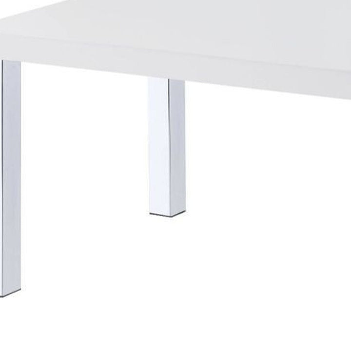 47" White and Silver Wood And Metal Frame Coffee Table With Shelf-2