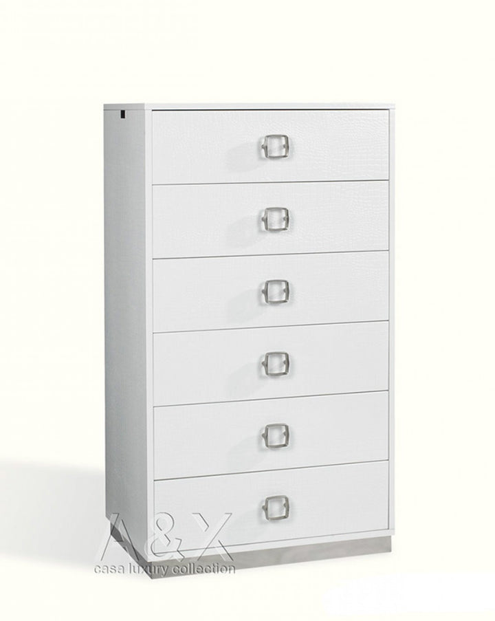 32" White Manufactured Wood + Solid Wood Stainless Steel Six Drawer Chest-0