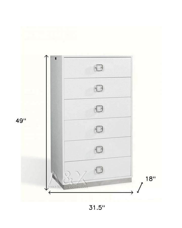 32" White Manufactured Wood + Solid Wood Stainless Steel Six Drawer Chest-4