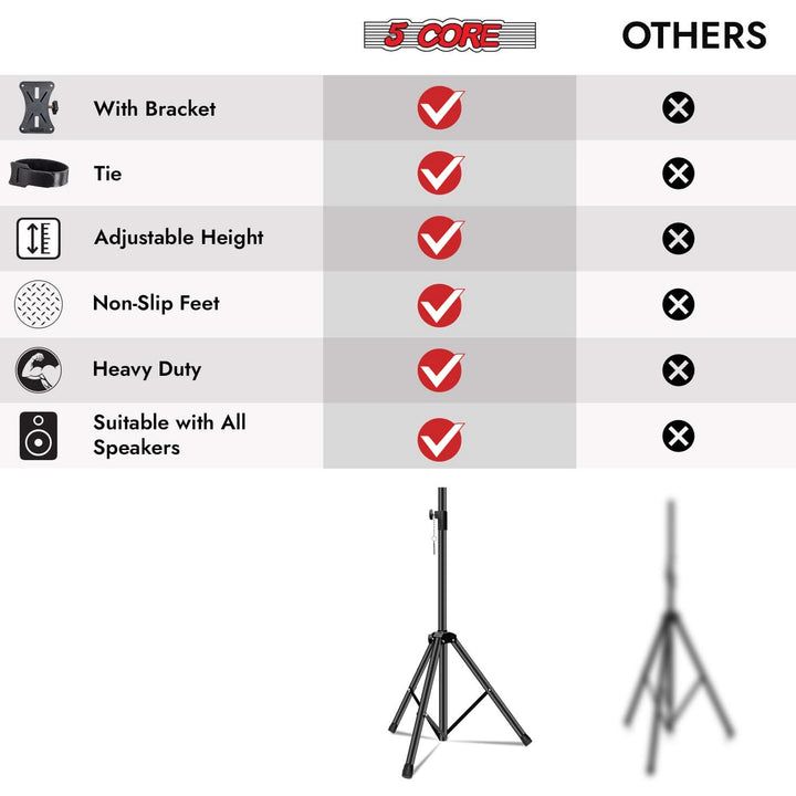 5Core Speaker Stand Tripod 2Pcs Tall Adjustable 72 Inch DJ Studio Monitor Stands Pole Mount 5 Core