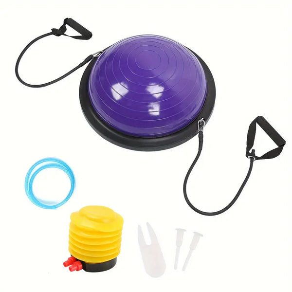 Balance Ball Gym Training Exercise Half Fitness with Pump & Band - Purple-0