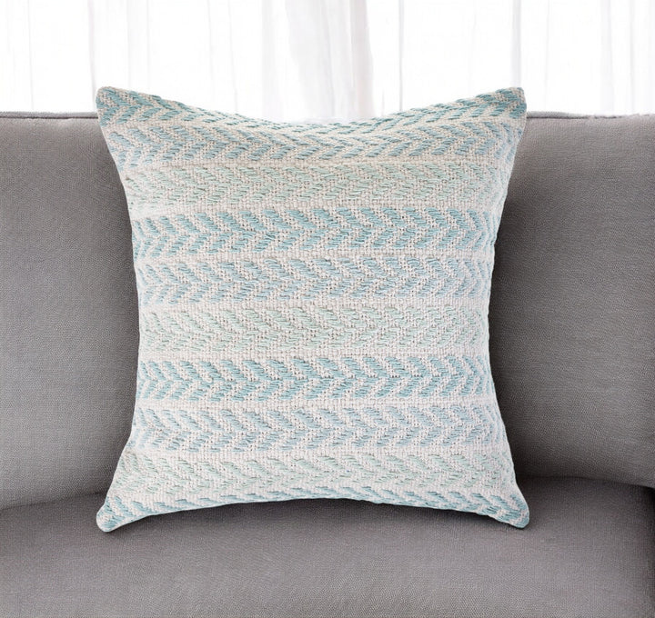 18" Light Blue And White Chevron Cotton Throw Pillow-0