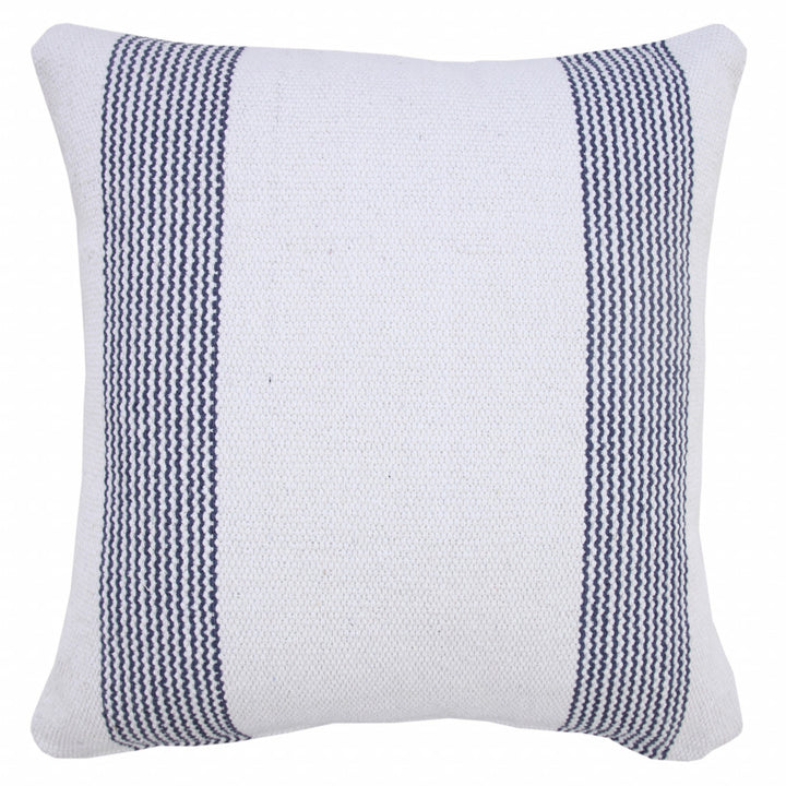 20" X 20" Pale Blue And White 100% Cotton Geometric Zippered Pillow-5