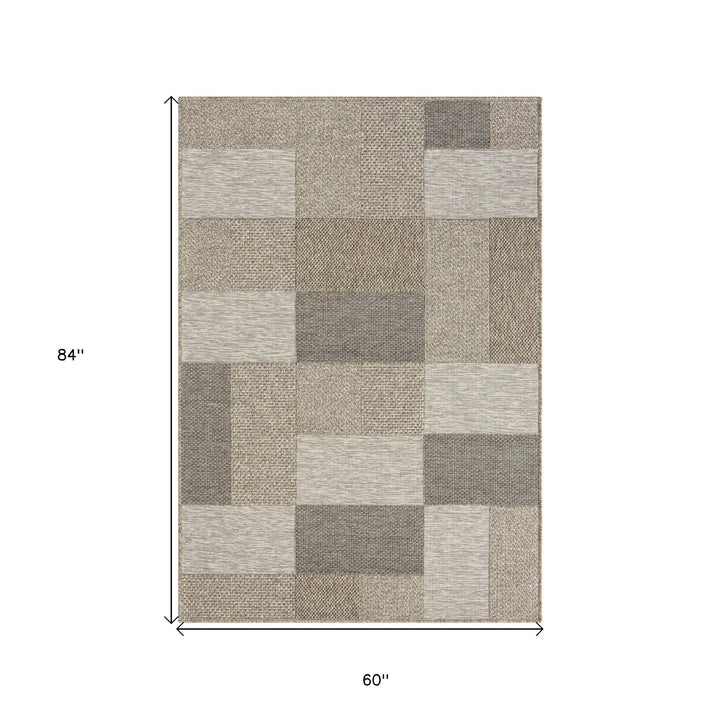 5' X 7' Gray Geometric Handmade Indoor Outdoor Area Rug-8