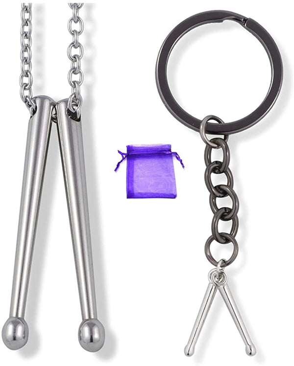 Drummer Necklace and Keychain | 100% Stainless Steel Drummer Gifts for Men a Great Drumline Necklace and Drum Major Charm makes Great Drummer Jewelry for Men and Women or Percussion Necklace for Men-0