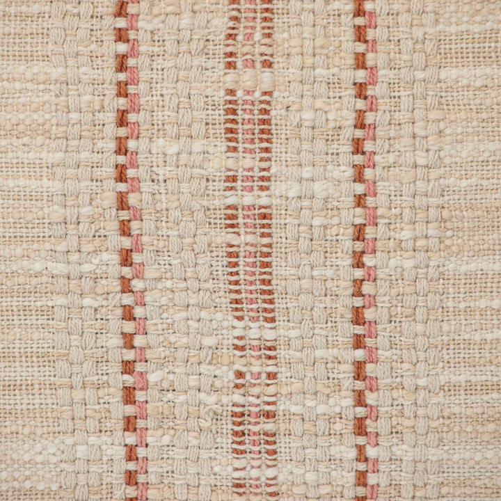 14" X 20" Beige and Pink Striped Cotton Throw Pillow With Fringe-5