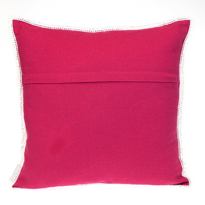 20" Hot Pink Cotton Throw Pillow With Fringe-2
