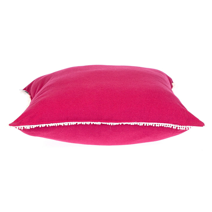 20" Hot Pink Cotton Throw Pillow With Fringe-3