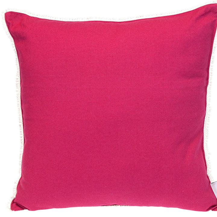20" Hot Pink Cotton Throw Pillow With Fringe-5