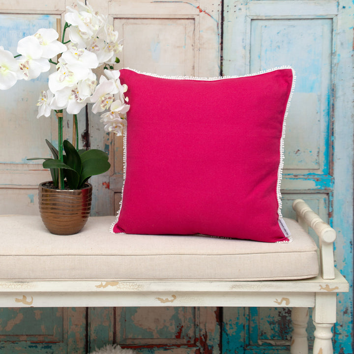 20" Hot Pink Cotton Throw Pillow With Fringe-6