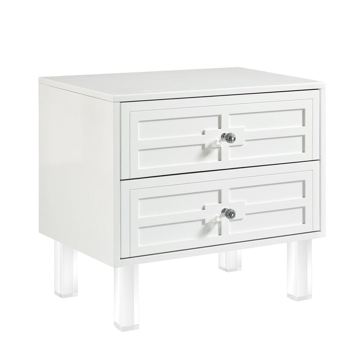 24" White and Clear Wood and Acrylic End Table With Two Drawers-1