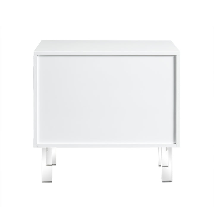 24" White and Clear Wood and Acrylic End Table With Two Drawers-3