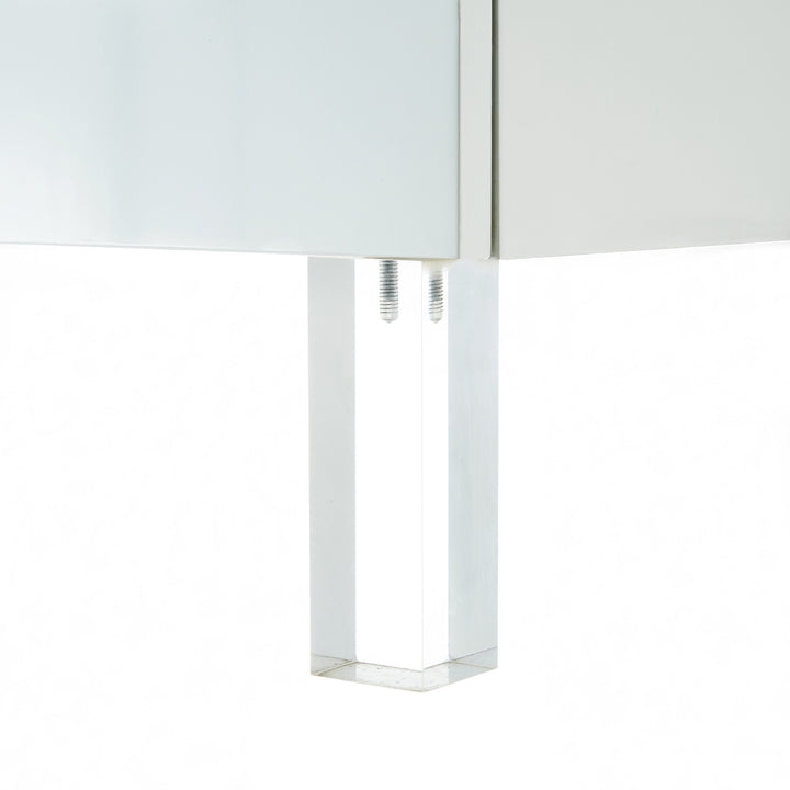 24" White and Clear Wood and Acrylic End Table With Two Drawers-4