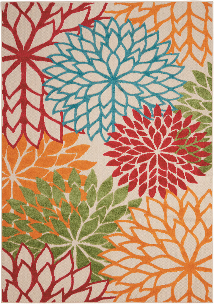 5' X 8' Ivory Green Blue Red And Orange Floral Indoor Outdoor Area Rug-2