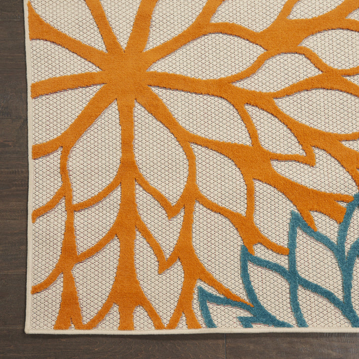 5' X 8' Ivory Green Blue Red And Orange Floral Indoor Outdoor Area Rug-8