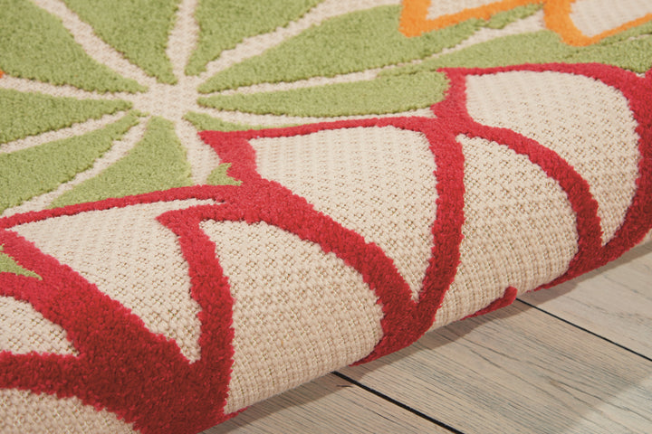 5' X 8' Ivory Green Blue Red And Orange Floral Indoor Outdoor Area Rug-7