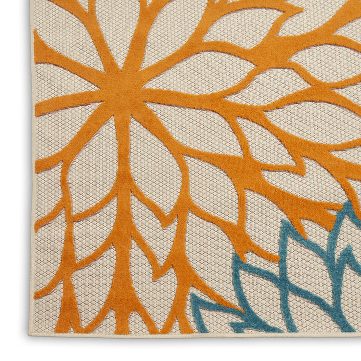 5' X 8' Ivory Green Blue Red And Orange Floral Indoor Outdoor Area Rug-4