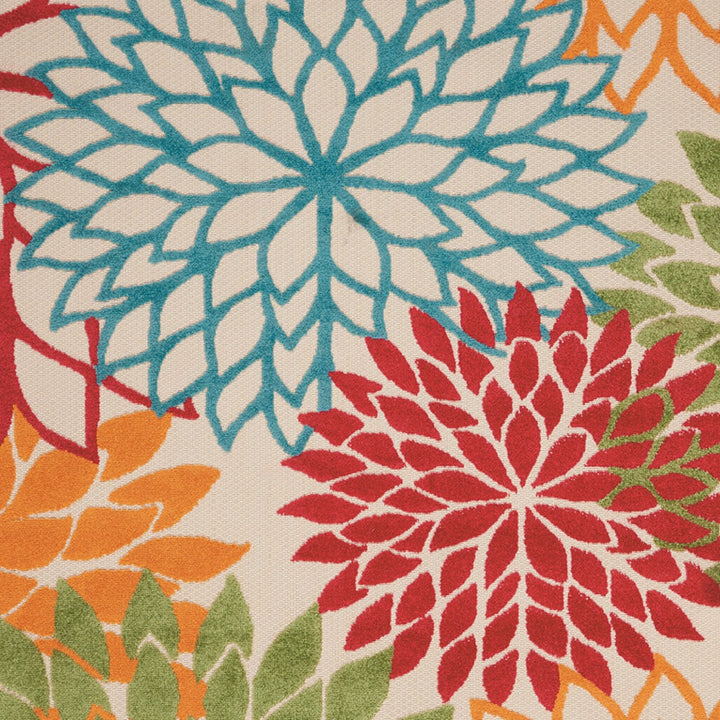 5' X 8' Ivory Green Blue Red And Orange Floral Indoor Outdoor Area Rug-3