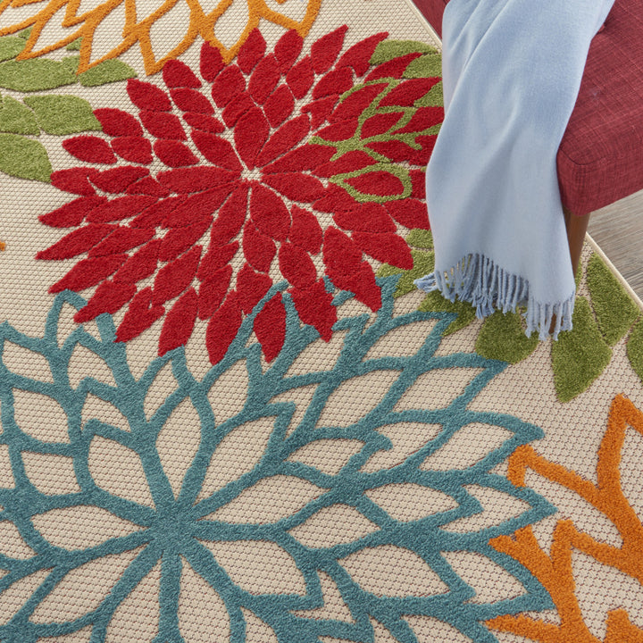 5' X 8' Ivory Green Blue Red And Orange Floral Indoor Outdoor Area Rug-5
