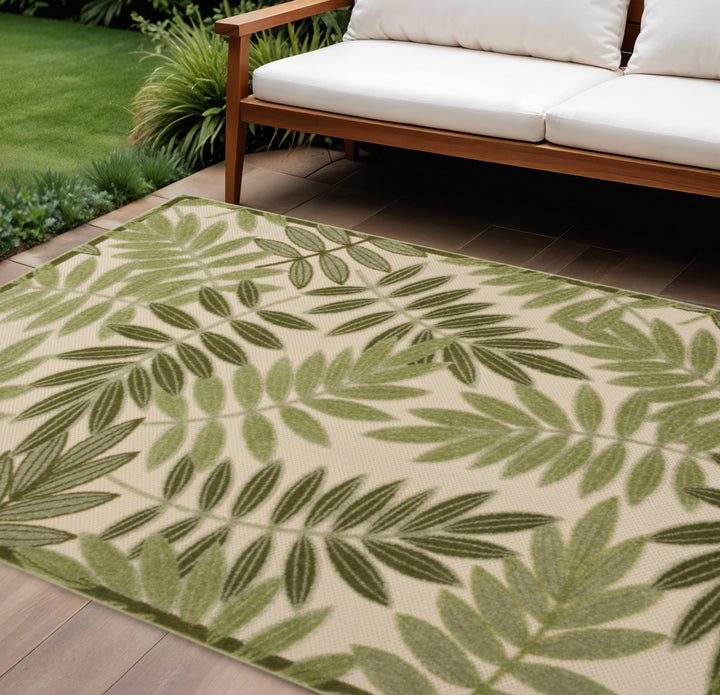 12' X 15' Ivory And Green Floral Indoor Outdoor Area Rug-1