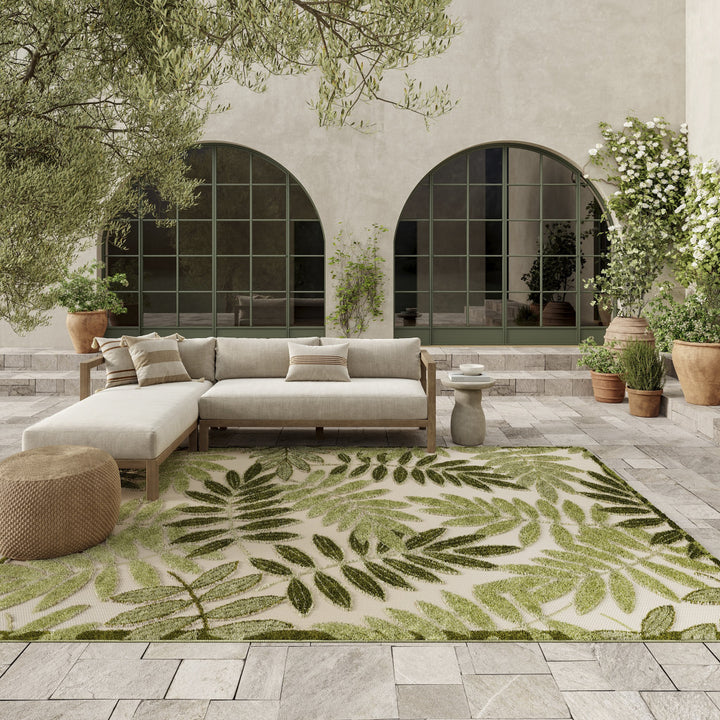 12' X 15' Ivory And Green Floral Indoor Outdoor Area Rug-8