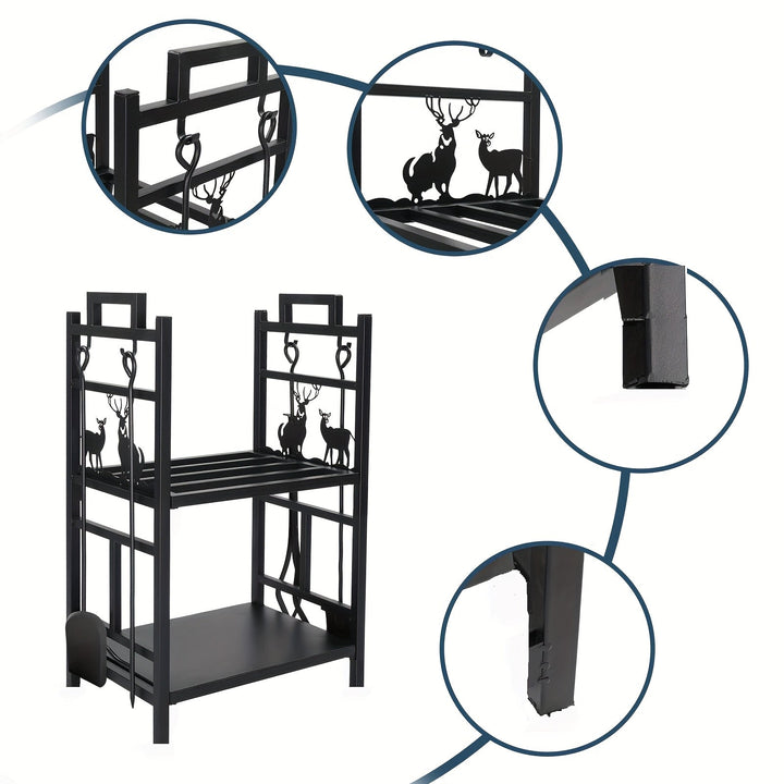 2-Tier Firewood Rack with Hooks-1